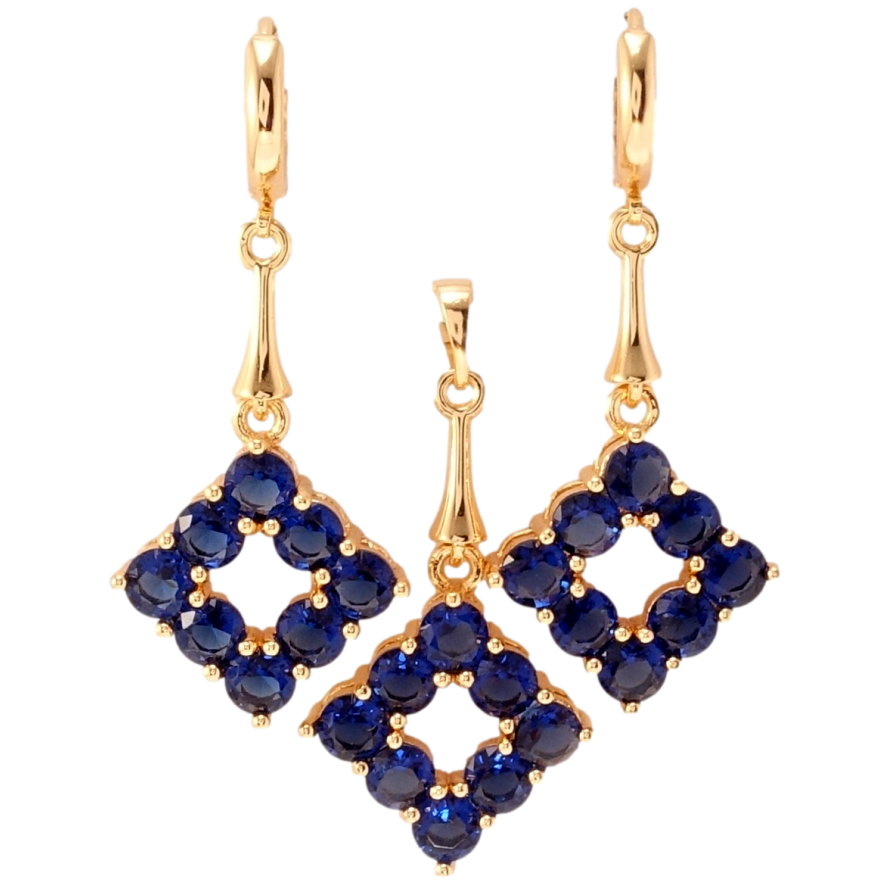 Набір Xuping M&L Колір 18K Сережки Кулон Ромби із синіх кристалів фото №1