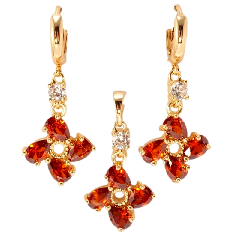 Набір Xuping M&L Колір 18K Сережки Кулон Червоні кристальні чотирилистники фото №1