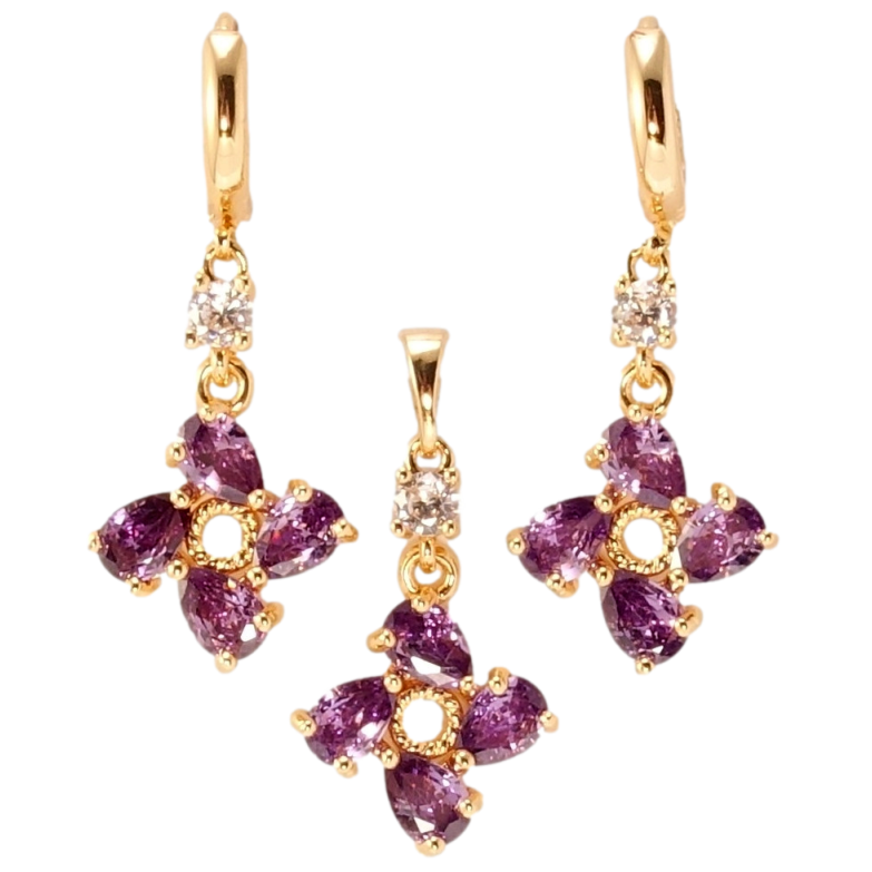 Набір Xuping M&L Колір 18K Сережки Кулон Бузові кристальні чотирилисники фото №11