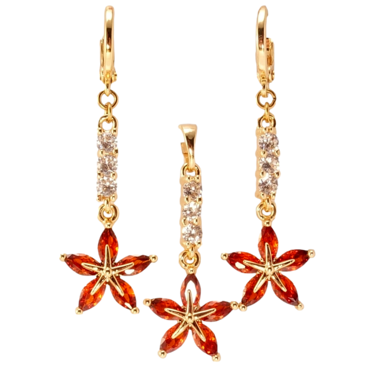 Набір Xuping M&L Колір 18K Сережки Кулон Червоні кристалічні квіточки на доріжках цирконію фото №15 Набір Xuping M&L Колір 18K Сережки Кулон Червоні кристалічні квіточки на доріжках цирконію фото №15