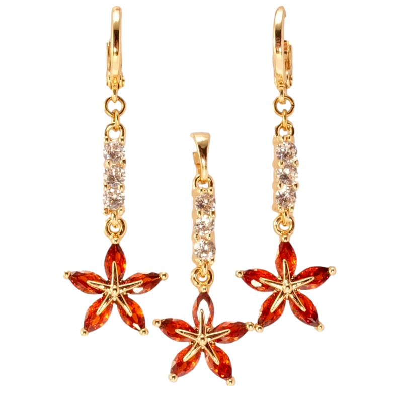 Набір Xuping M&L Колір 18K Сережки Кулон Червоні кристалічні квіточки на доріжках цирконію фото №15