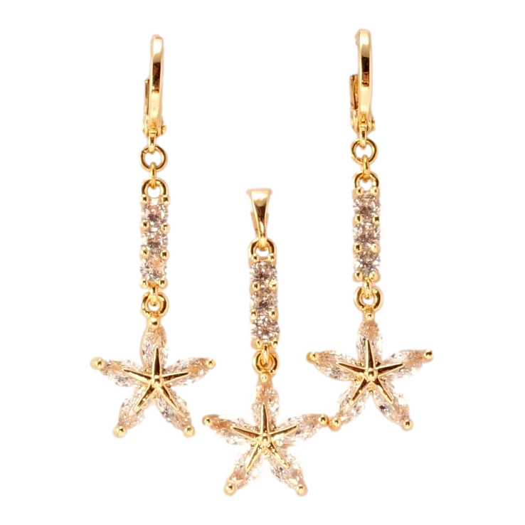 Набор Xuping M&L Цвет 18K Серьги Кулон Кристальные цветочки на дорожках циркония фото №3