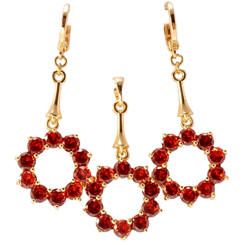 Набір Xuping M&L Колір 18K Сережки Кулон Віночки з червоних кристалів фото №1 Набір Xuping M&L Колір 18K Сережки Кулон Віночки з червоних кристалів фото №1