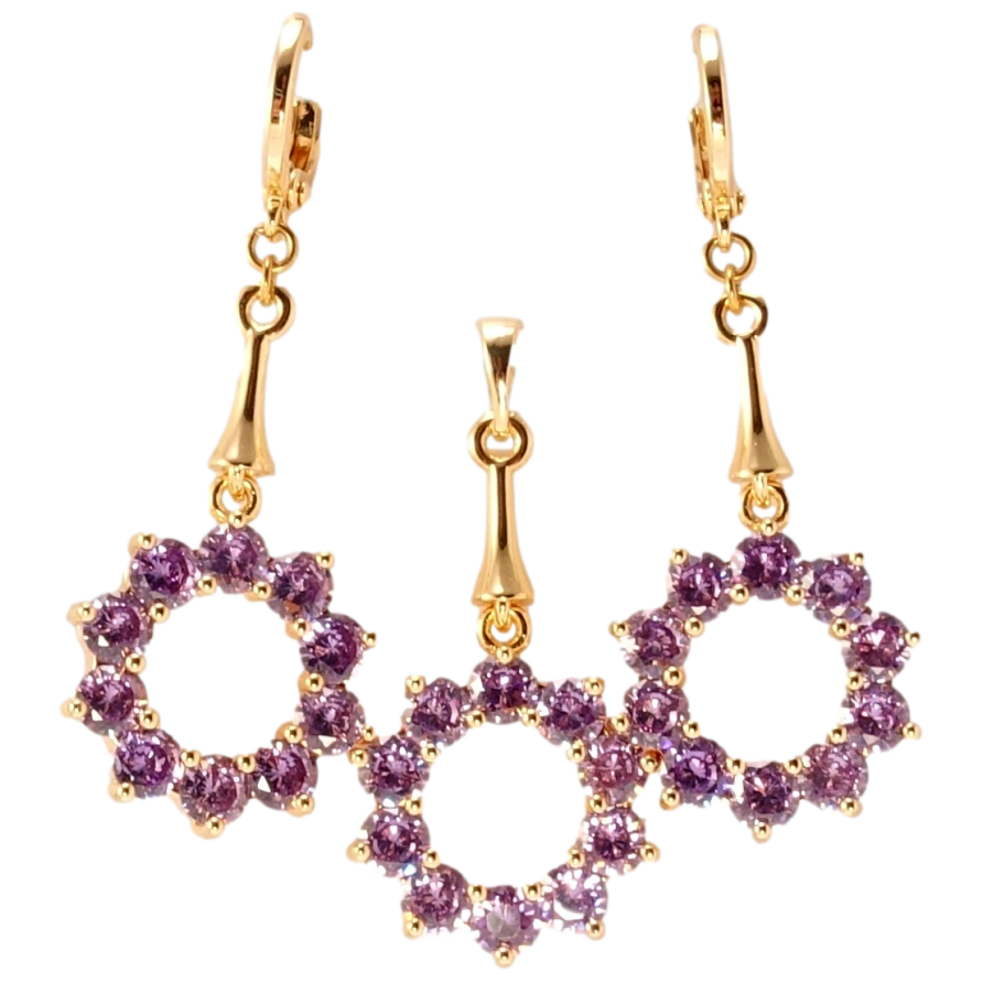 Набор Xuping M&L Цвет 18K Серьги Кулон Веночки из сиреневых кристаллов фото №1