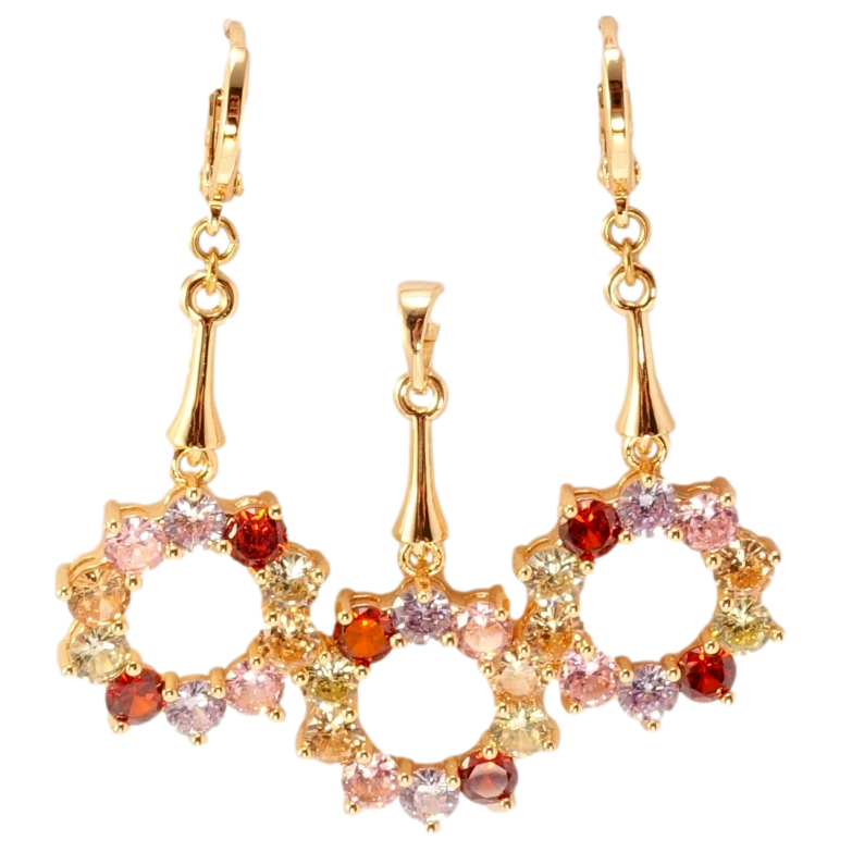 Набір Xuping M&L Колір 18K Сережки Кулон Віночки з різнокольорових кристалів фото №3