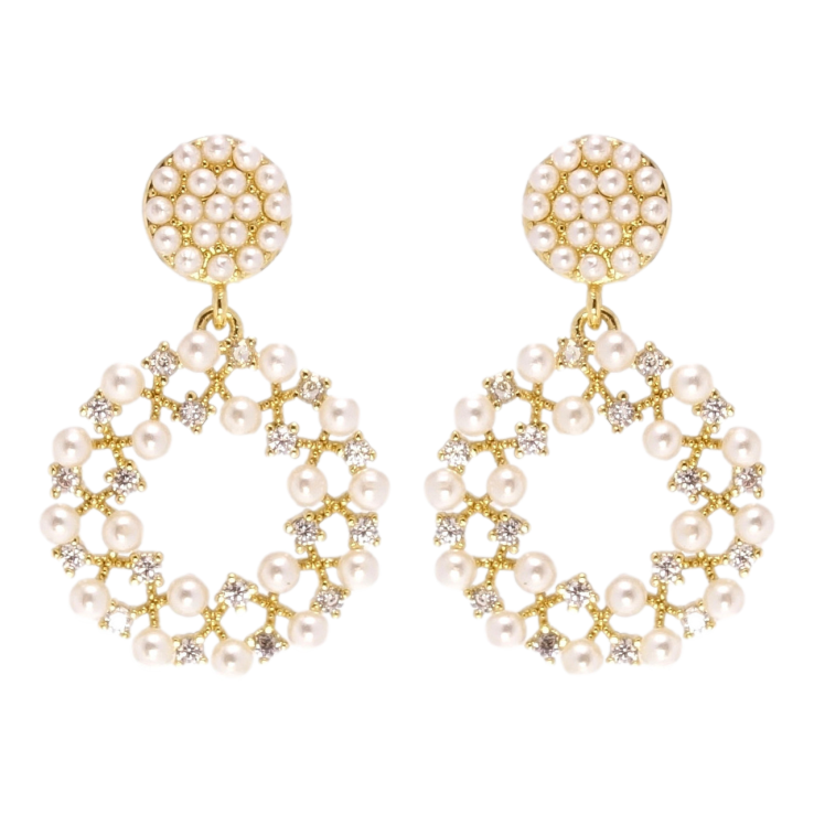 Сережки Xuping JEAN GOUJON Позолота 14K пусети Перлинно-цирконієві віночки фото №3