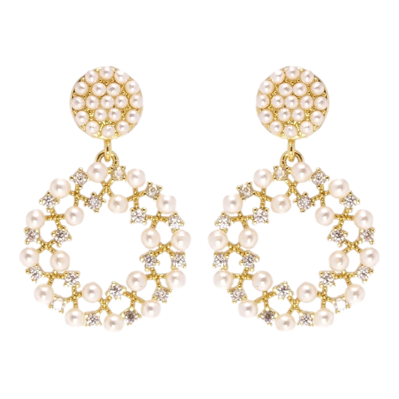 Сережки Xuping JEAN GOUJON Позолота 14K пусети Перлинно-цирконієві віночки фото №1