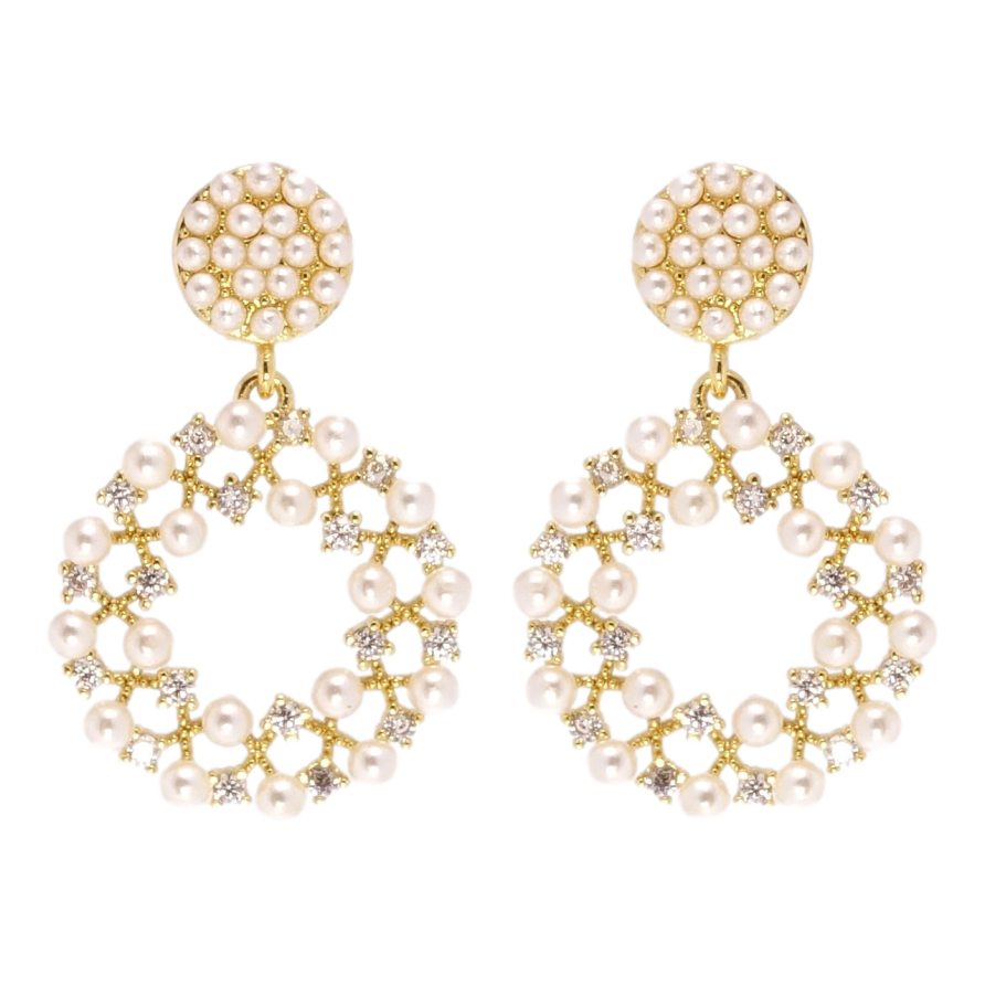 Сережки Xuping JEAN GOUJON Позолота 14K пусети Перлинно-цирконієві віночки фото №1