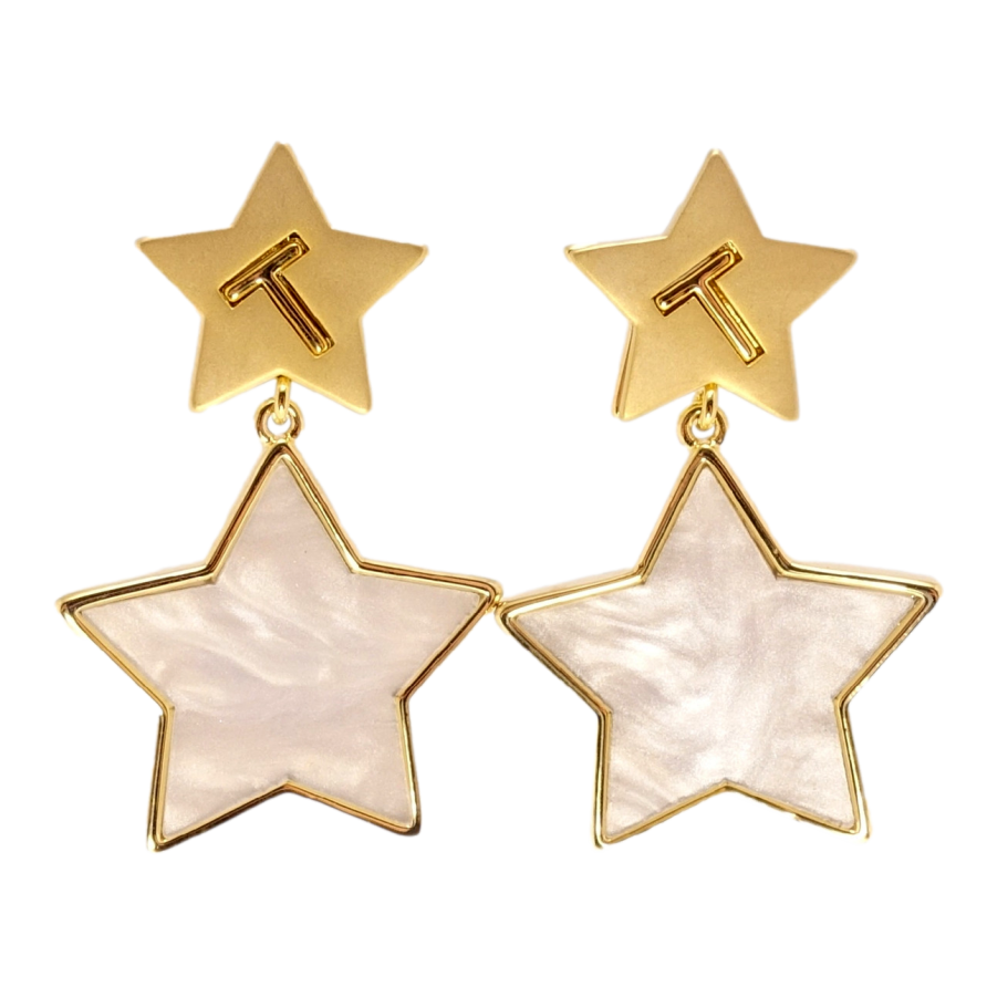 Сережки Xuping JEAN GOUJON Позолота 14K пусети Зірки з перламутром та літерою фото №1