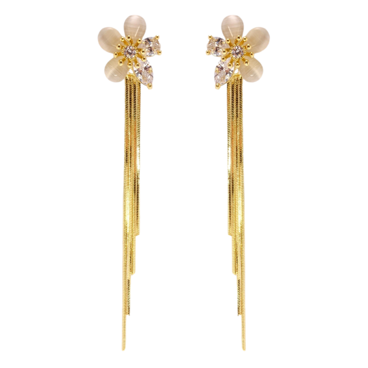 Серьги Xuping JEAN GOUJON Позолота 14K пусеты Цветочки с цепочками фото №25