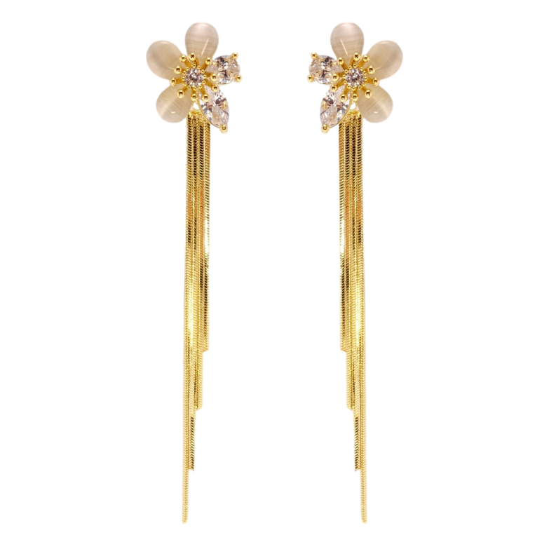 Сережки Xuping JEAN GOUJON Позолота 14K пусети Квіточки з ланцюжками фото №1