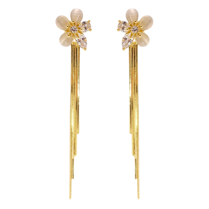 Серьги Xuping JEAN GOUJON Позолота 14K пусеты Цветочки с цепочками фото №1