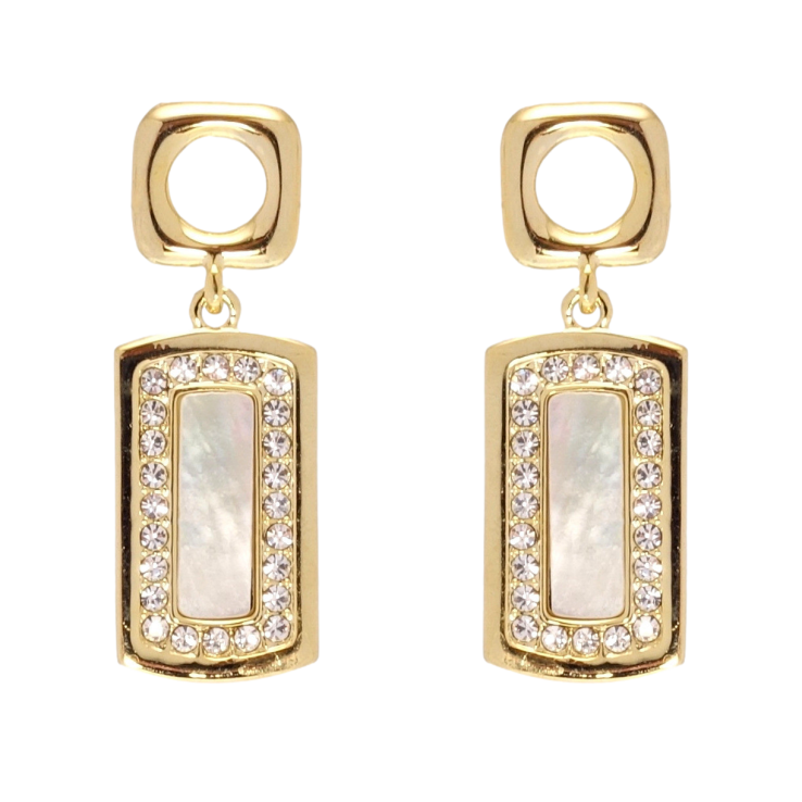 Серьги Xuping JEAN GOUJON Позолота 14K пусеты Подвески с цирконием и перламутровыми вставками фото №4