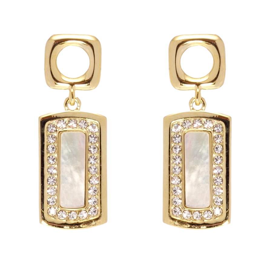 Серьги Xuping JEAN GOUJON Позолота 14K пусеты Подвески с цирконием и перламутровыми вставками фото №1