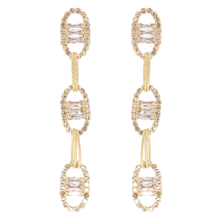 Серьги Xuping JEAN GOUJON Позолота 14K пусеты Овальные звенья с цирконием фото №14