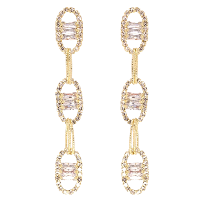 Серьги Xuping JEAN GOUJON Позолота 14K пусеты Овальные звенья с цирконием фото №11