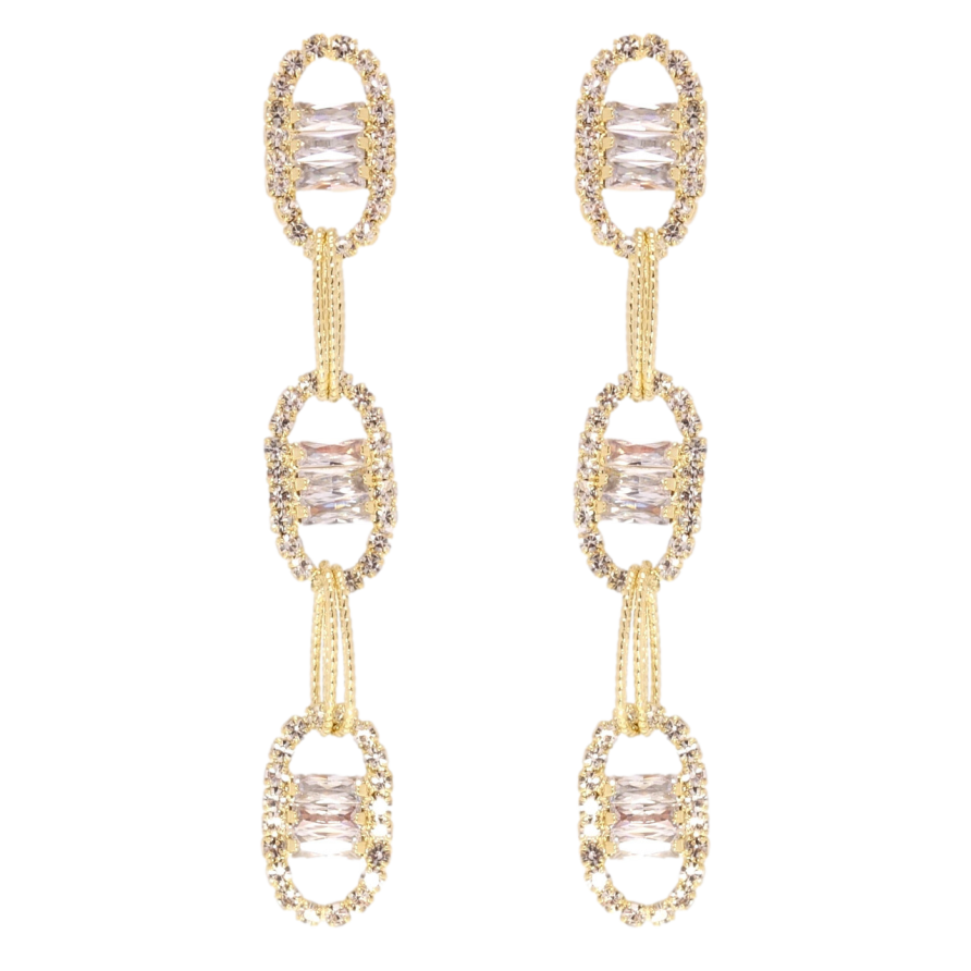 Серьги Xuping JEAN GOUJON Позолота 14K пусеты Овальные звенья с цирконием фото №1