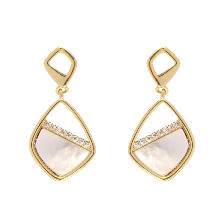 Серьги Xuping JEAN GOUJON Позолота 14K пусеты Ромбовые подвески с перламутровыми вставками фото №18