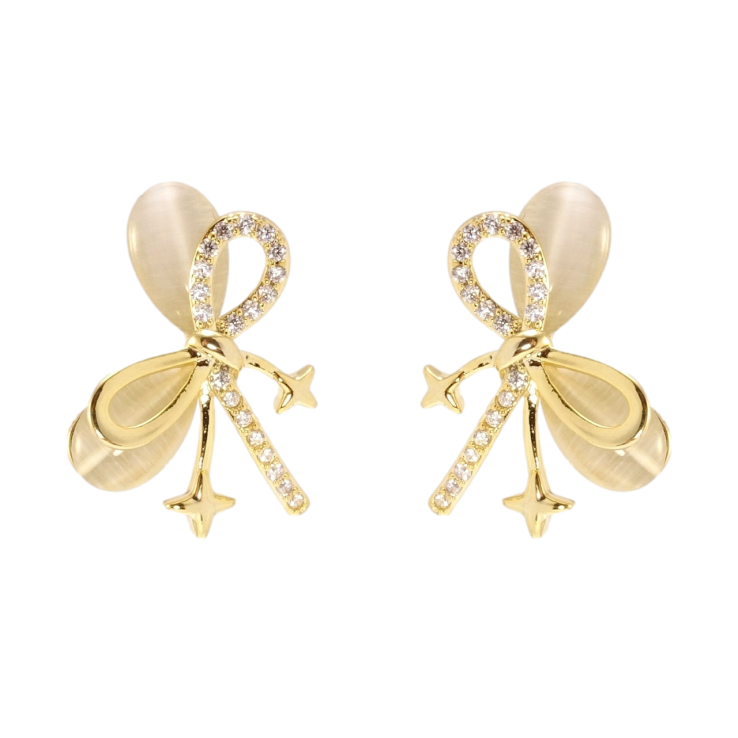 Серьги Xuping JEAN GOUJON Позолота 14K пусеты Банты с Кошачьим глазом фото №18