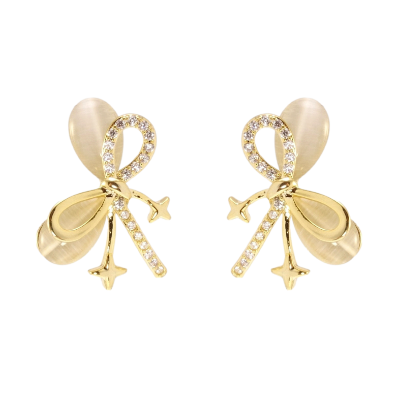 Серьги Xuping JEAN GOUJON Позолота 14K пусеты Банты с Кошачьим глазом фото №8