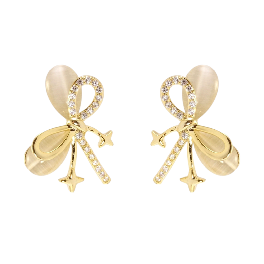 Серьги Xuping JEAN GOUJON Позолота 14K пусеты Банты с Кошачьим глазом фото №1