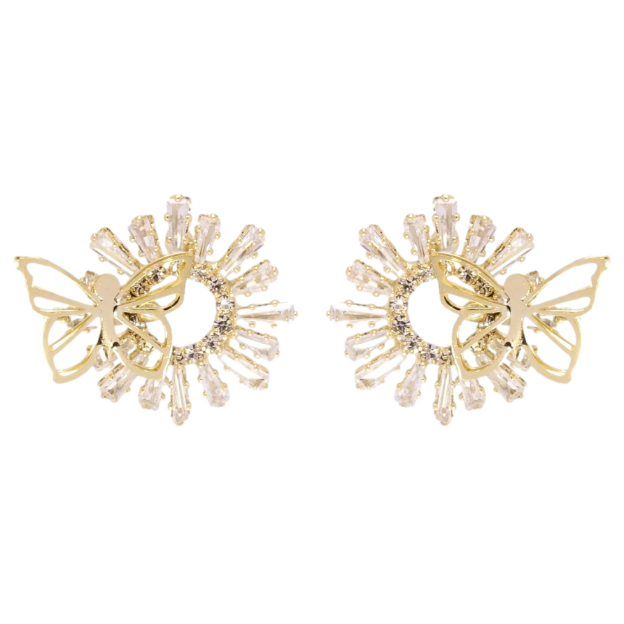 Сережки Xuping JEAN GOUJON Позолота 14K пусети Променисті колечка з метеликами фото №1