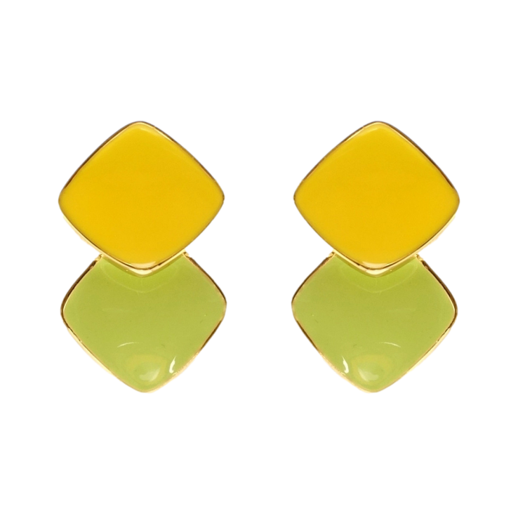 Серьги Xuping JEAN GOUJON Позолота 14K пусеты Два ромба с желто-зеленой эмалью фото №21