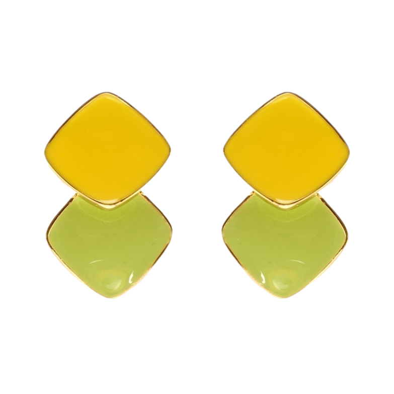 Сережки Xuping JEAN GOUJON Позолота 14K пусети Два ромби з жовто-зеленою емаллю фото №1