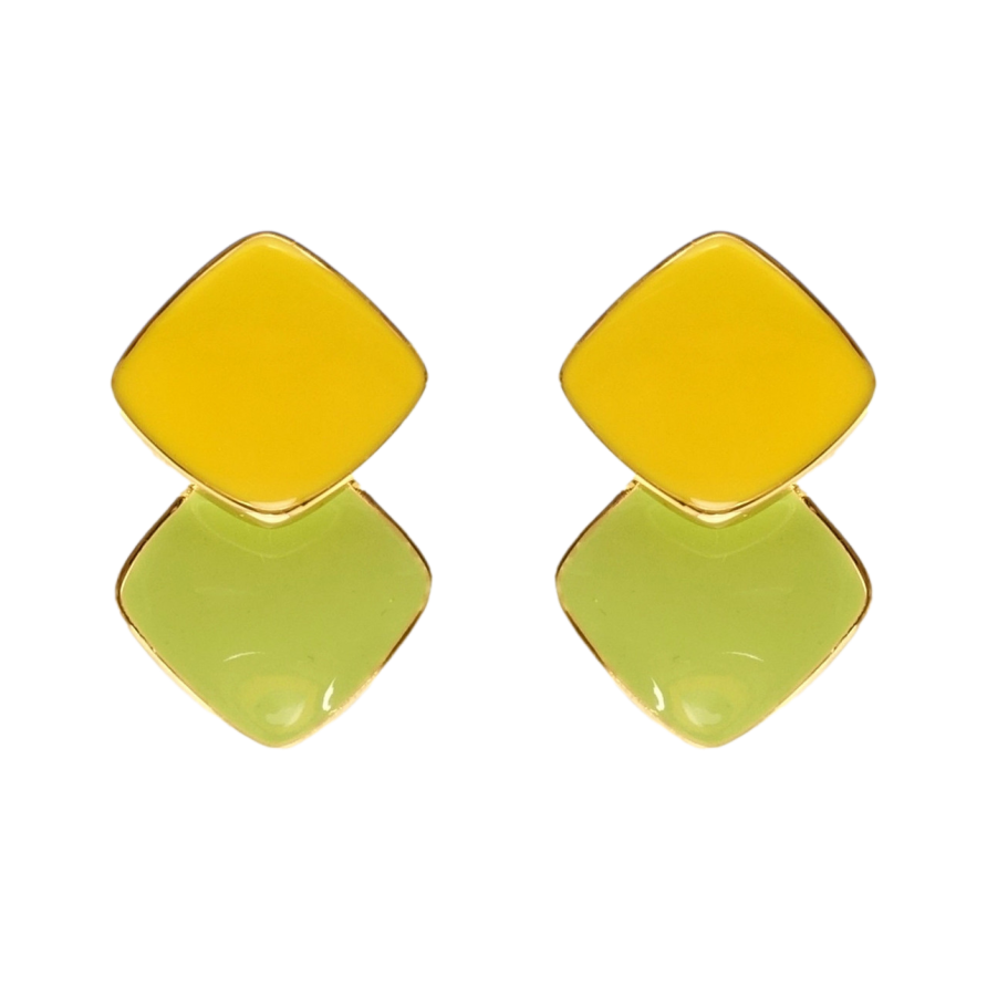 Сережки Xuping JEAN GOUJON Позолота 14K пусети Два ромби з жовто-зеленою емаллю фото №1