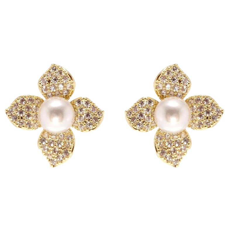 Сережки Xuping JEAN GOUJON Позолота 14K пусети Квіточки з перлами та цирконієм фото №11