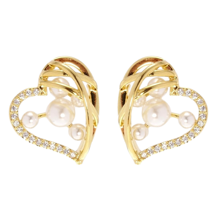 Серьги Xuping JEAN GOUJON Позолота 14K пусеты Сердечки с жемчугом и цирконием фото №16