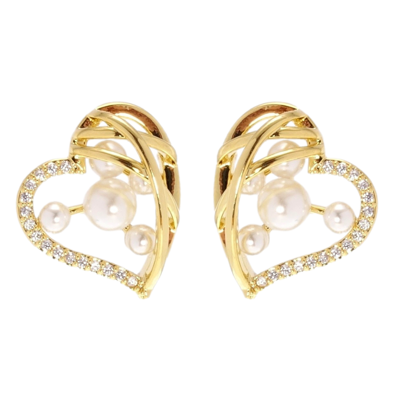 Сережки Xuping JEAN GOUJON Позолота 14K пусети Сердечки з перлами та цирконієм фото №1