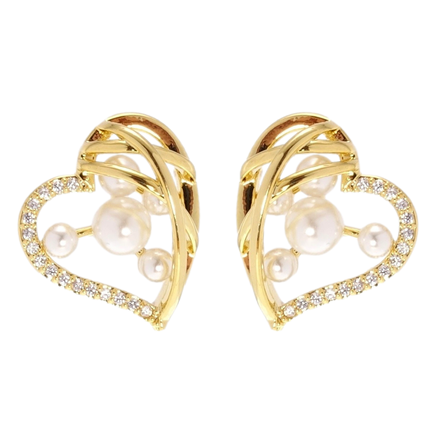 Сережки Xuping JEAN GOUJON Позолота 14K пусети Сердечки з перлами та цирконієм фото №1