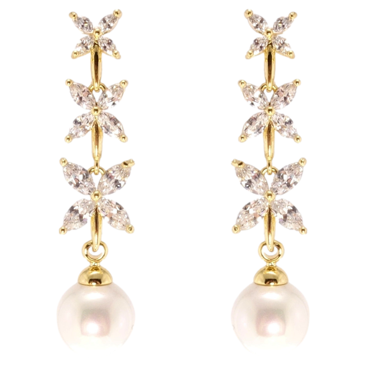 Сережки Xuping JEAN GOUJON Позолота 14K пусети Кристальні квіточки з перлинами фото №9