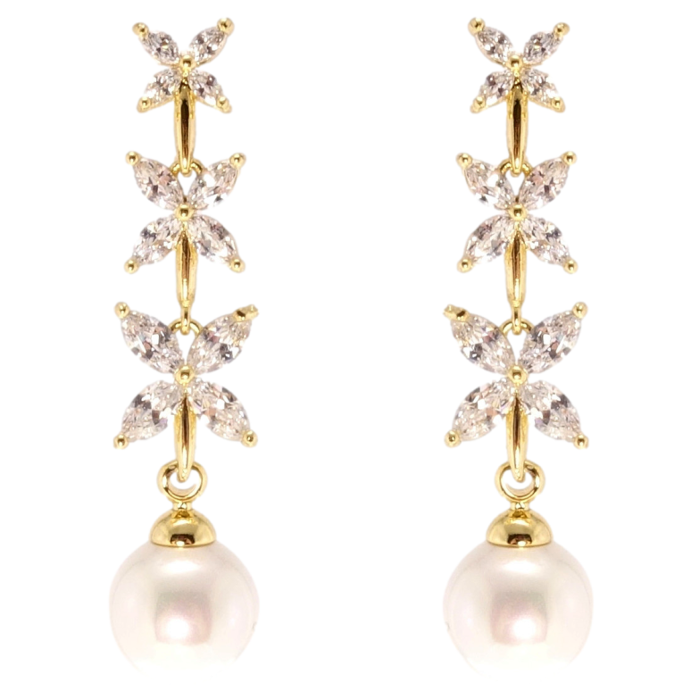 Серьги Xuping JEAN GOUJON Позолота 14K пусеты Кристальные цветочки с жемчужинами фото №13