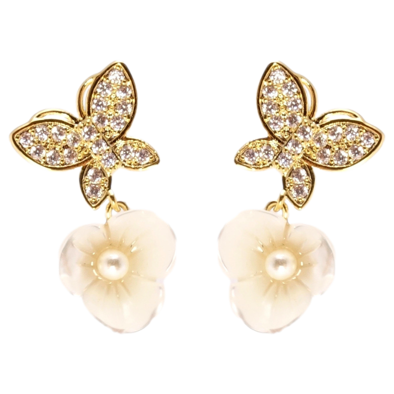 Сережки Xuping JEAN GOUJON Позолота 14K пусети Метелики з перламутровими квіточками фото №1