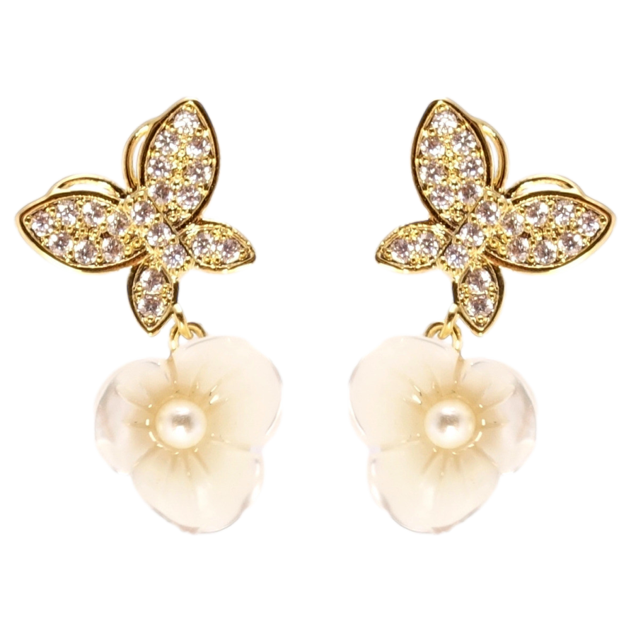 Серьги Xuping JEAN GOUJON Позолота 14K пусеты Бабочки с перламутровыми цветочками фото №1