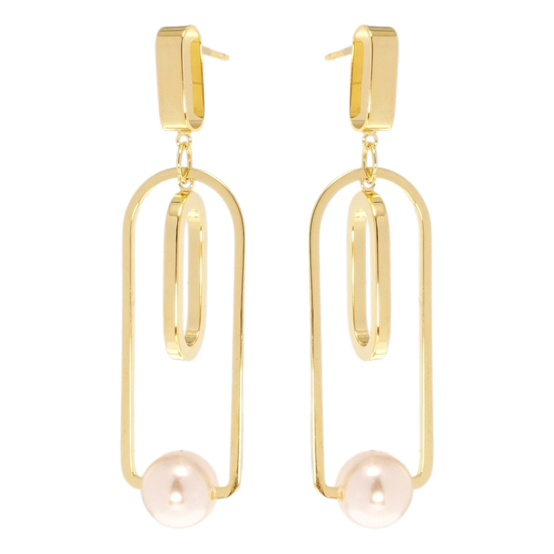 Сережки Xuping JEAN GOUJON Позолота 14K пусети Фігурні з перлинними намистинами фото №1