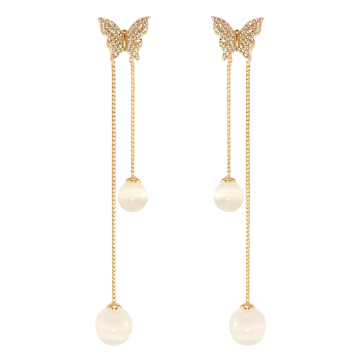 Серьги Xuping JEAN GOUJON Позолота 18K пусеты Бабочки с бусинами Кошачий глаз фото №6