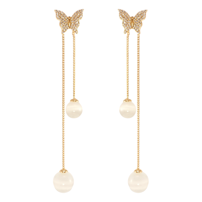 Серьги Xuping JEAN GOUJON Позолота 18K пусеты Бабочки с бусинами Кошачий глаз фото №1