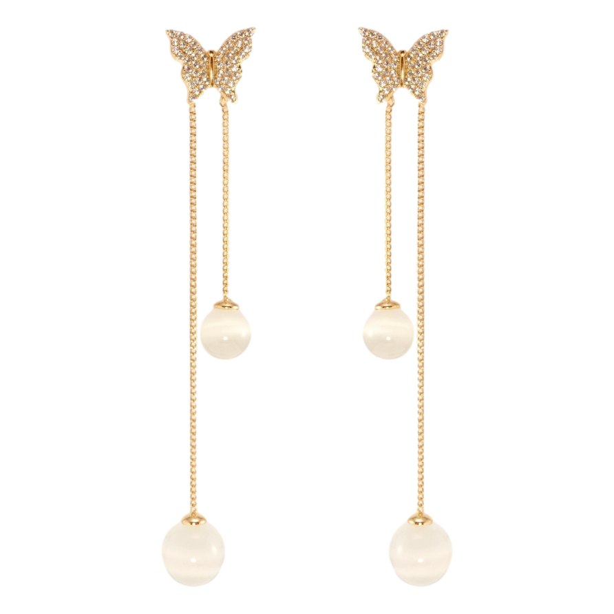 Серьги Xuping JEAN GOUJON Позолота 18K пусеты Бабочки с бусинами Кошачий глаз фото №1