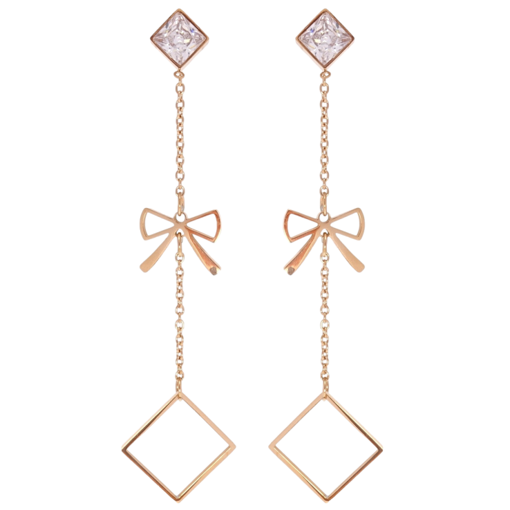 Серьги Xuping TTM Stainless Steel цвет РО пусеты Ромбовые подвески с бантами фото №19