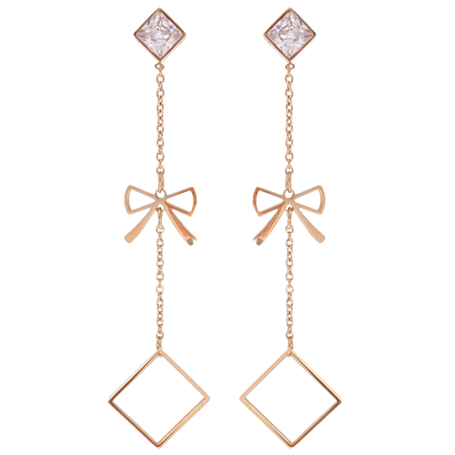 Серьги Xuping TTM Stainless Steel цвет РО пусеты Ромбовые подвески с бантами фото №1