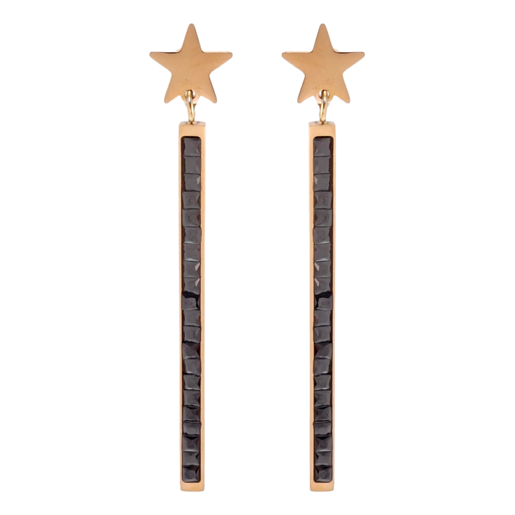 Серьги Xuping TTM Stainless Steel цвет РО пусеты Звезды с дорожками черных кристаллов фото №20