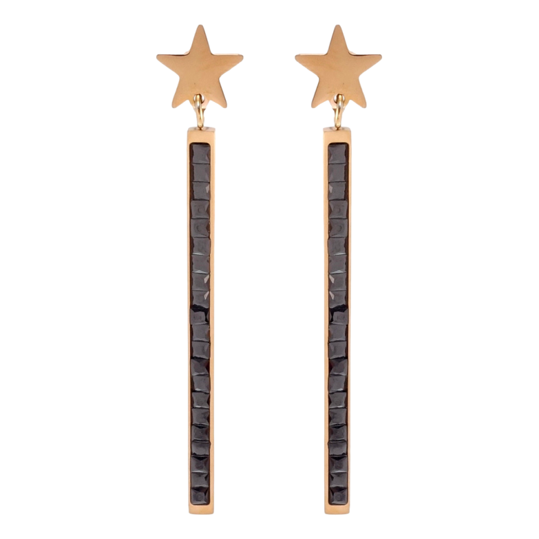 Сережки Xuping TTM Stainless Steel колір РО пусети Зірки з доріжками чорних кристалів фото №3