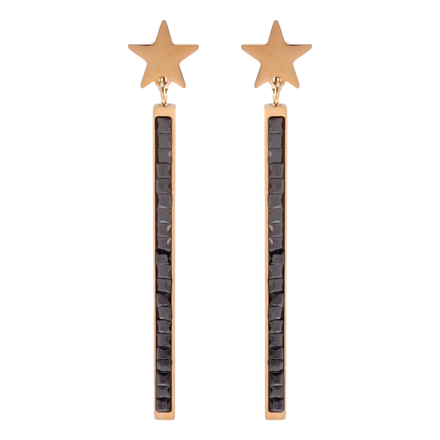 Серьги Xuping TTM Stainless Steel цвет РО пусеты Звезды с дорожками черных кристаллов фото №1