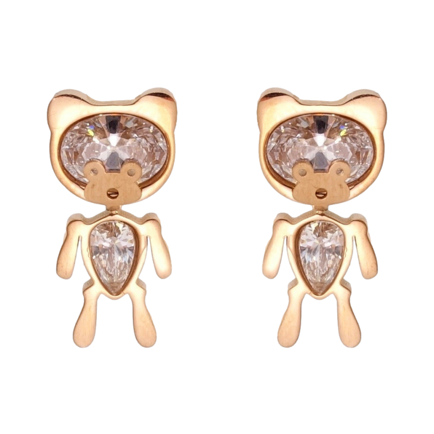 Серьги Xuping TTM Stainless Steel цвет РО пусеты Мишки с кристаллами фото №1