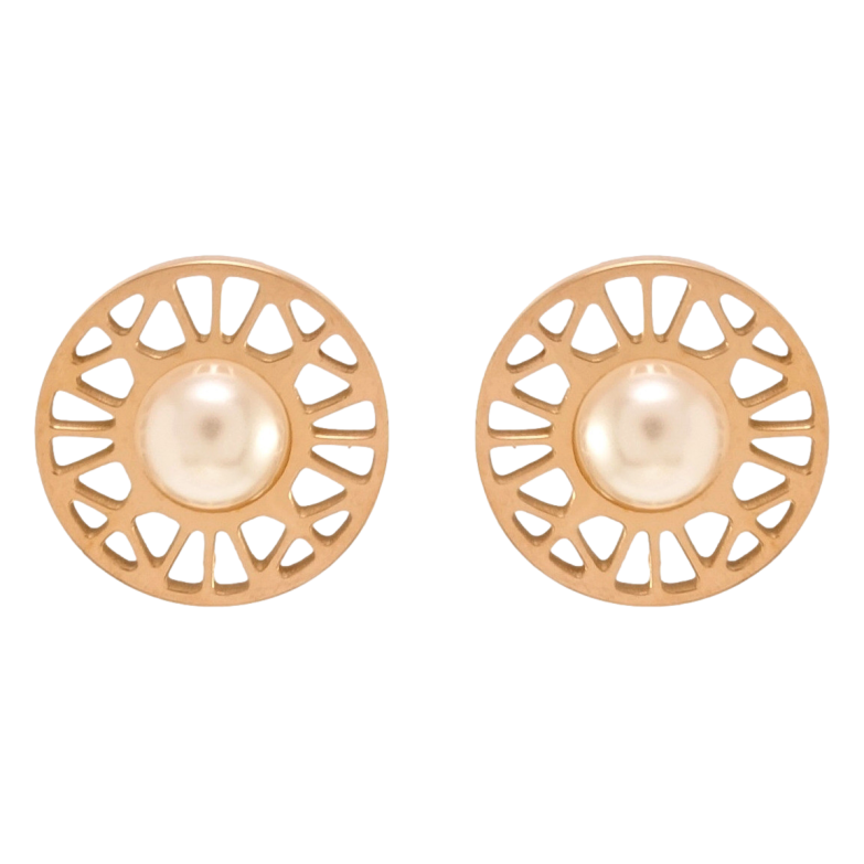 Серьги Xuping TTM Stainless Steel цвет РО пусеты Круги с резным узором и жемчугом ø 12мм фото №12