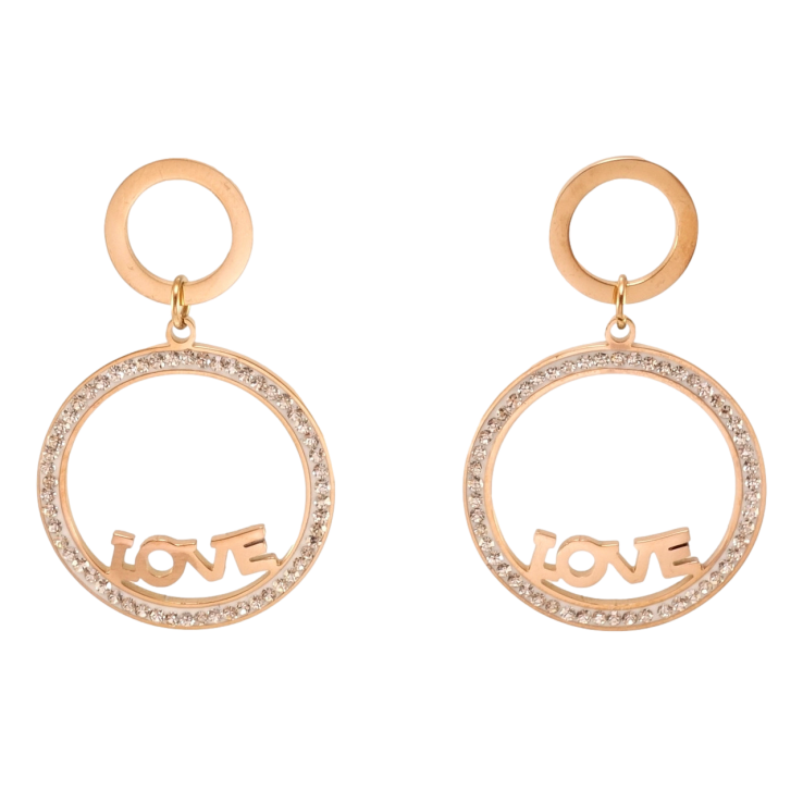 Серьги Xuping TTM Stainless Steel цвет РО пусеты Колечки с цирконием и надписью Love фото №11