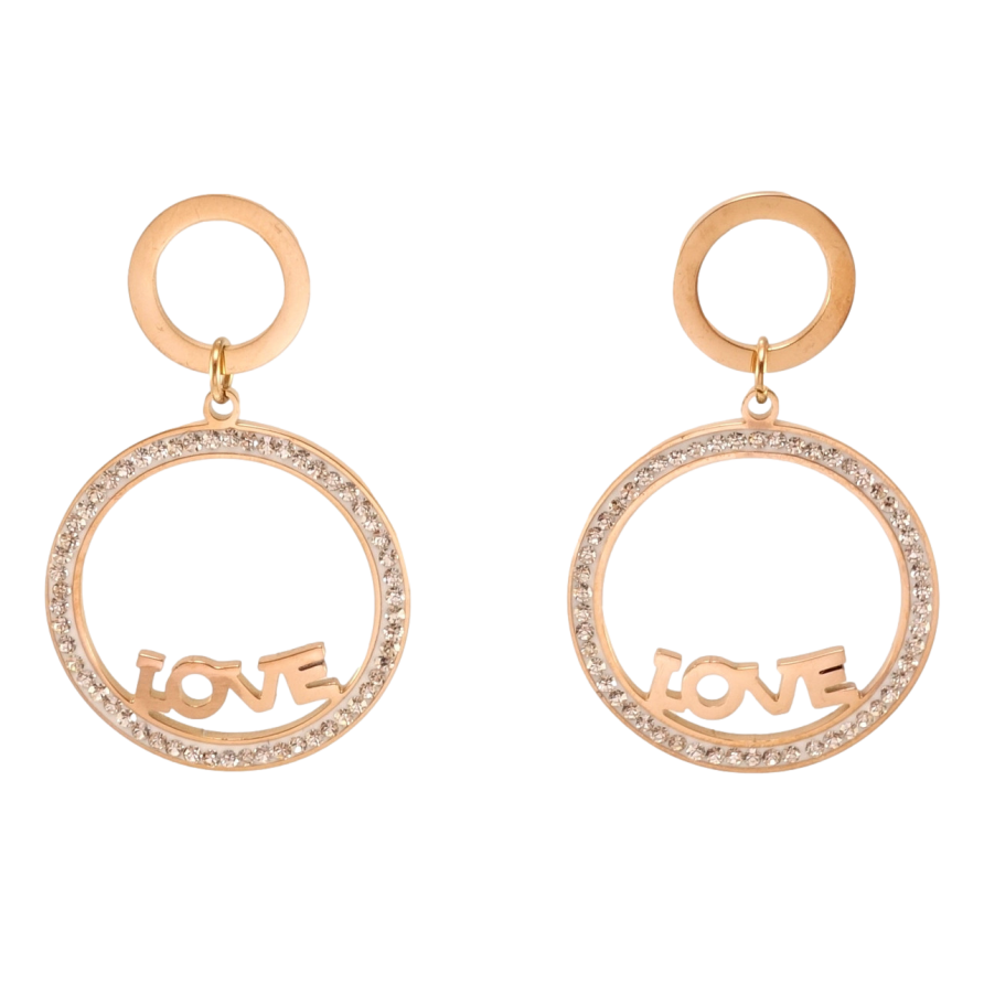 Серьги Xuping TTM Stainless Steel цвет РО пусеты Колечки с цирконием и надписью Love фото №1